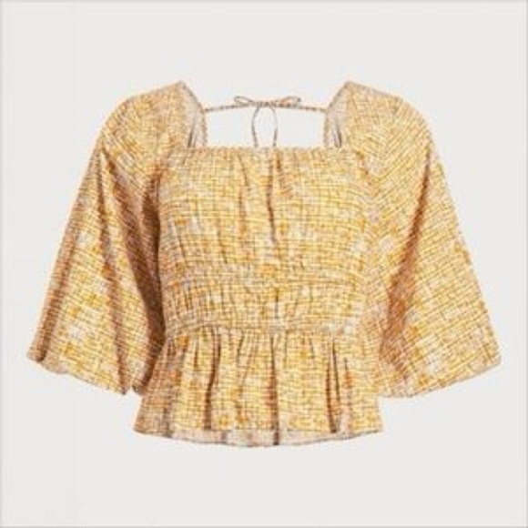 🎆 Circus by Sam Edelman peplum top small square neck balloon sleeve orange retro - Picture 2 of 9